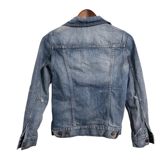 Madewell Womens Medium Wash Distressed Pockets Button Up Denim Jean Jacket XS - Picture 10 of 10